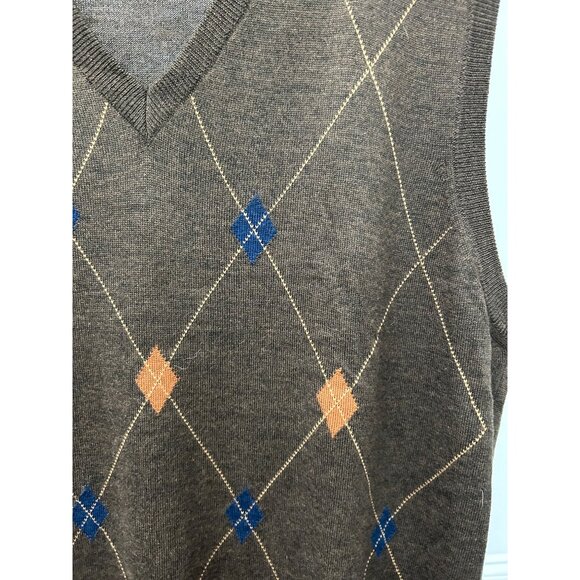 Alan Flusser Mens Brown Argyle Sweater Vest Sz L - Picture 4 of 7